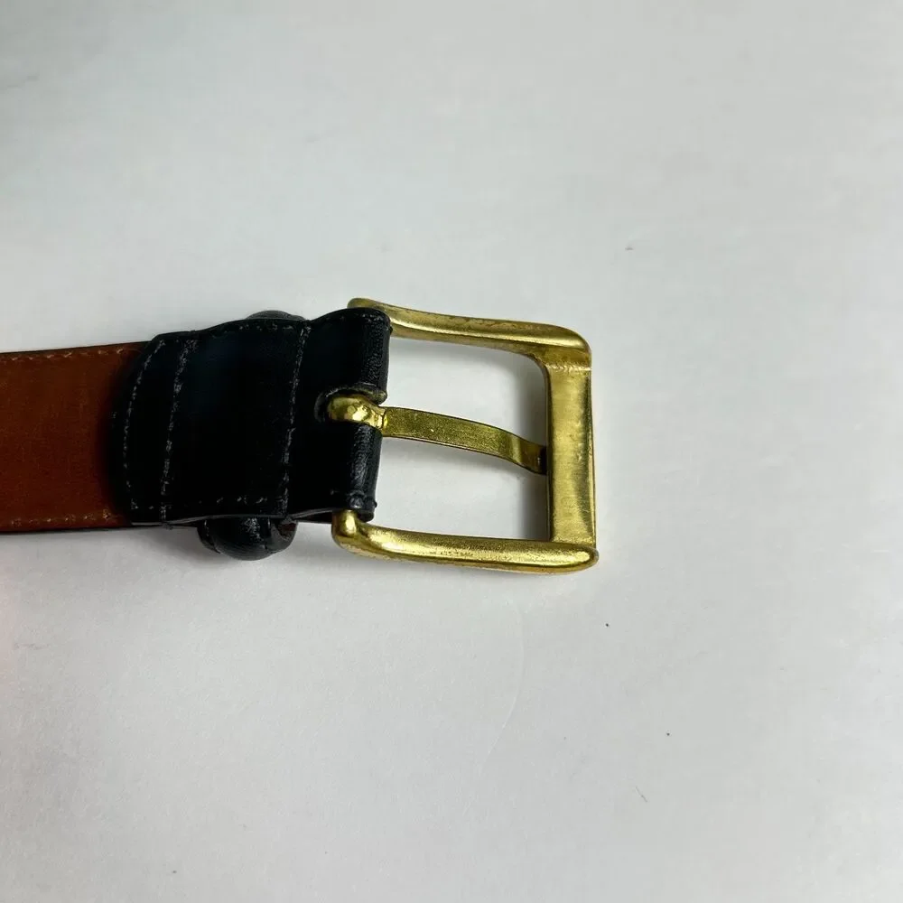 Coach Men's Black Smooth Cowhide Leather Solid Brass Buckle Dress Belt Size 42